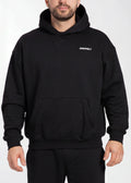 Black IRONWØLF hoodie with chest logo, men's gym wear for training and lifestyle comfort